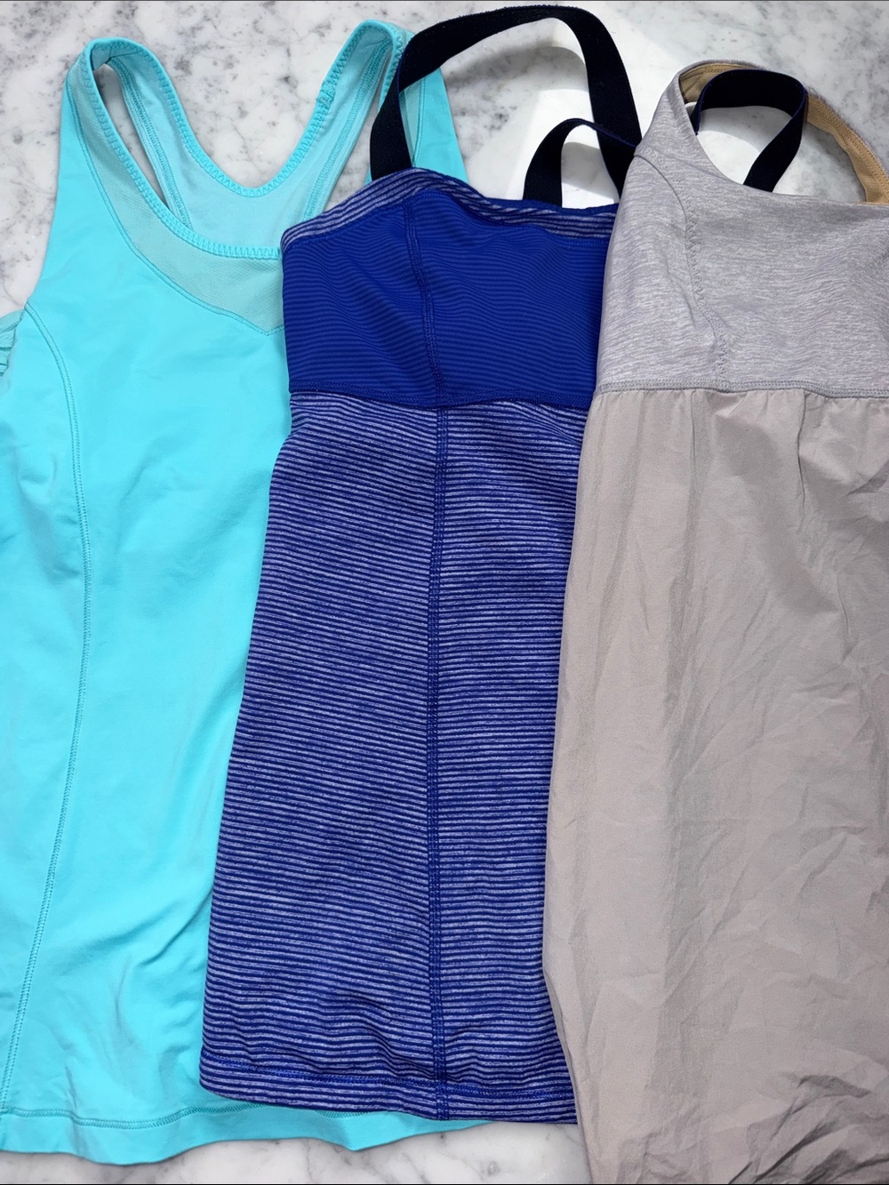 lululemon athletica Tank Tops in Aqua, Royal Blue, and Taupe